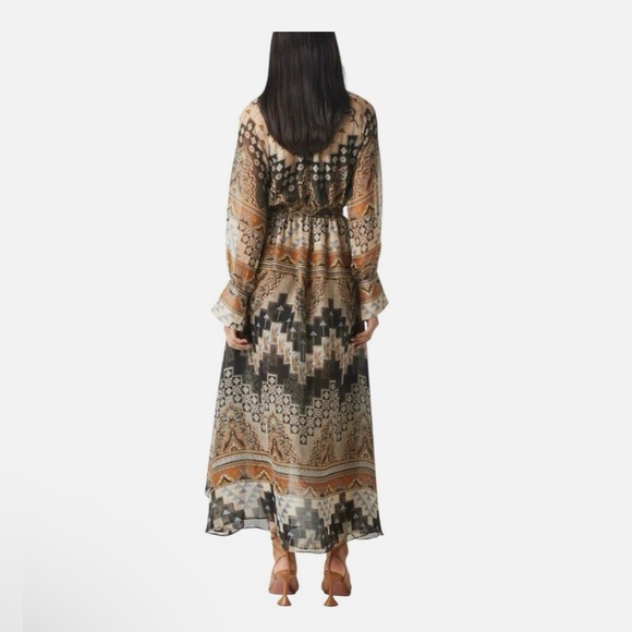 MISA Los Ángeles Paloma Geo-Print Chiffon Bishop-Sleeve Midi Dress Medium - Picture 3 of 11